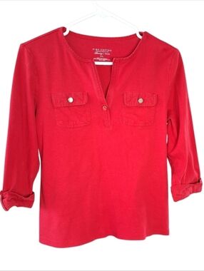 Charter Club Luxury 100% Pima Cotton Henley Top in Red - P / L